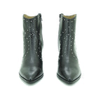 Wonders Studded Western Ankle Boot in Black Leather