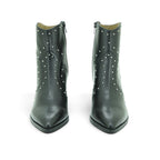 Wonders Studded Western Ankle Boot in Black Leather