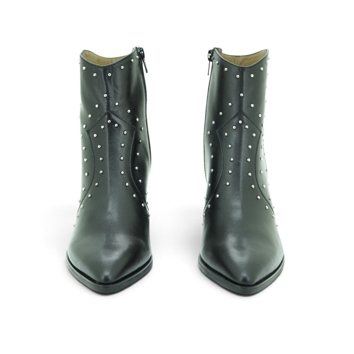 Wonders Studded Western Ankle Boot in Black Leather