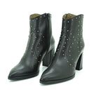 Wonders Studded Western Ankle Boot in Black Leather