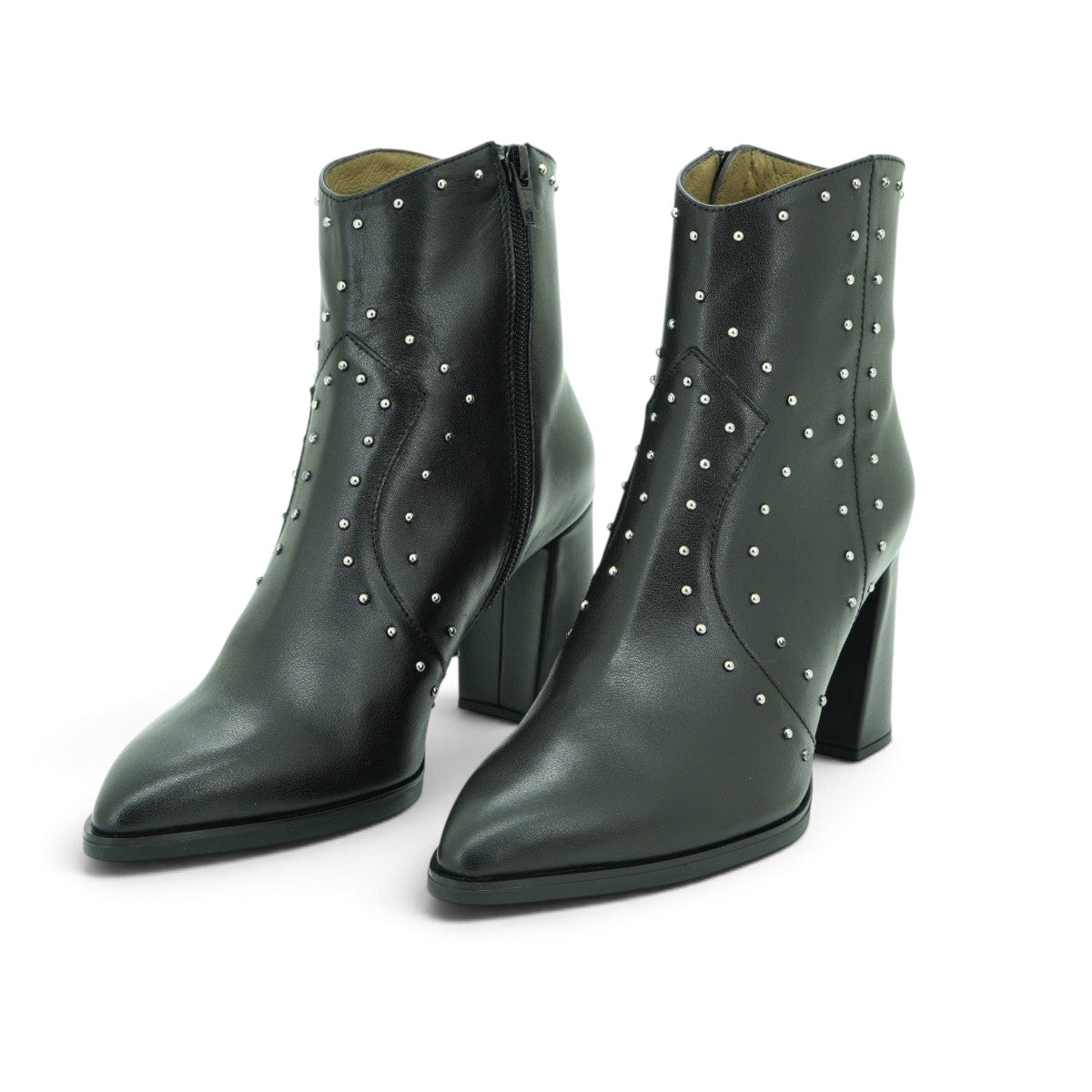 Wonders Studded Western Ankle Boot in Black Leather