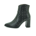 Wonders Studded Western Ankle Boot in Black Leather