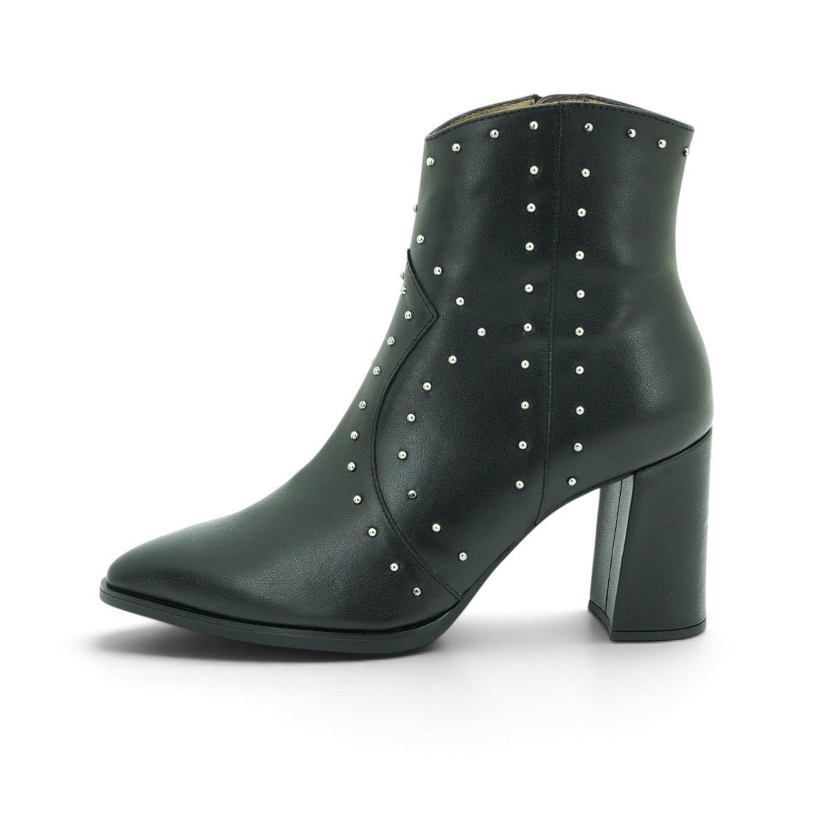 Wonders Studded Western Ankle Boot in Black Leather