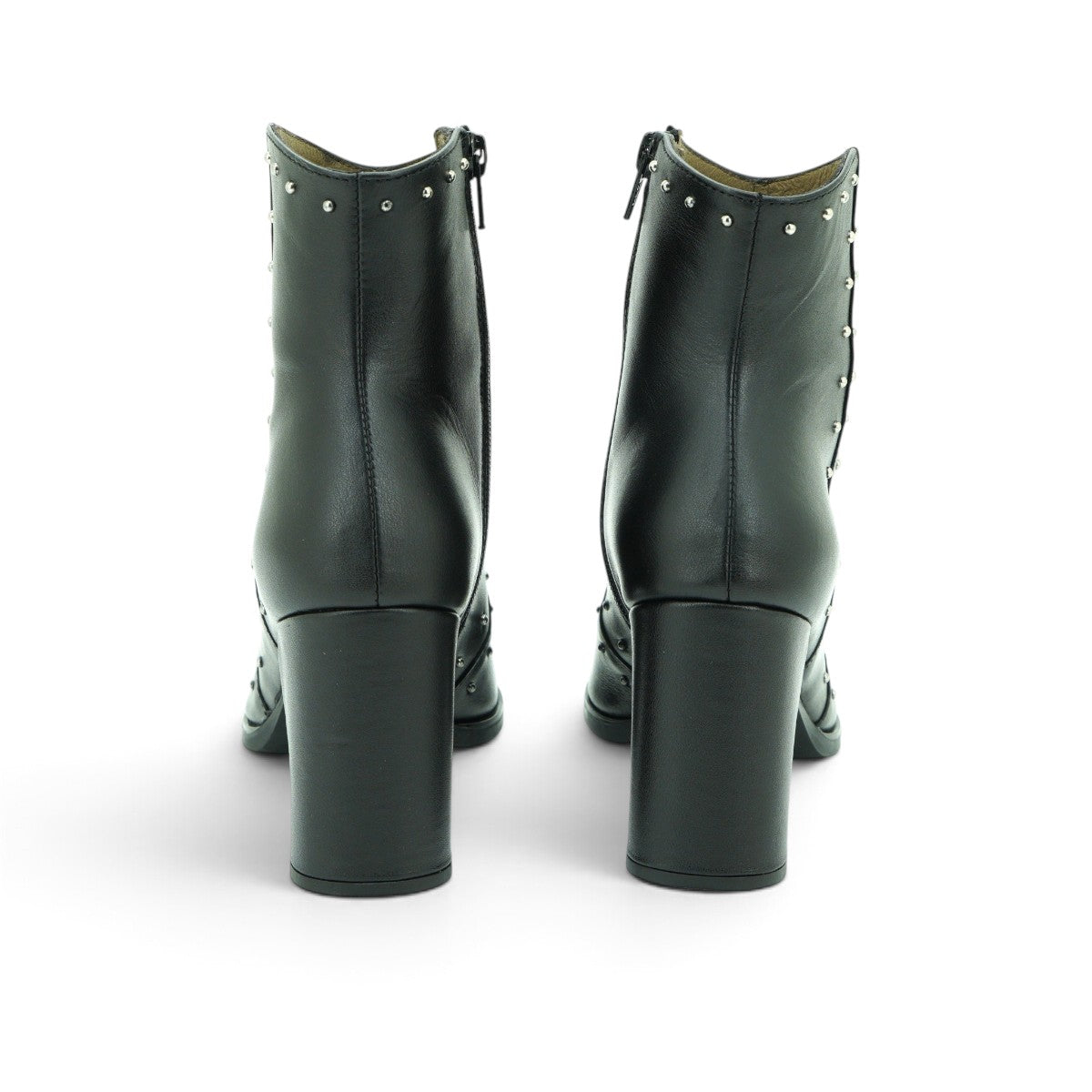 Wonders Studded Western Ankle Boot in Black Leather
