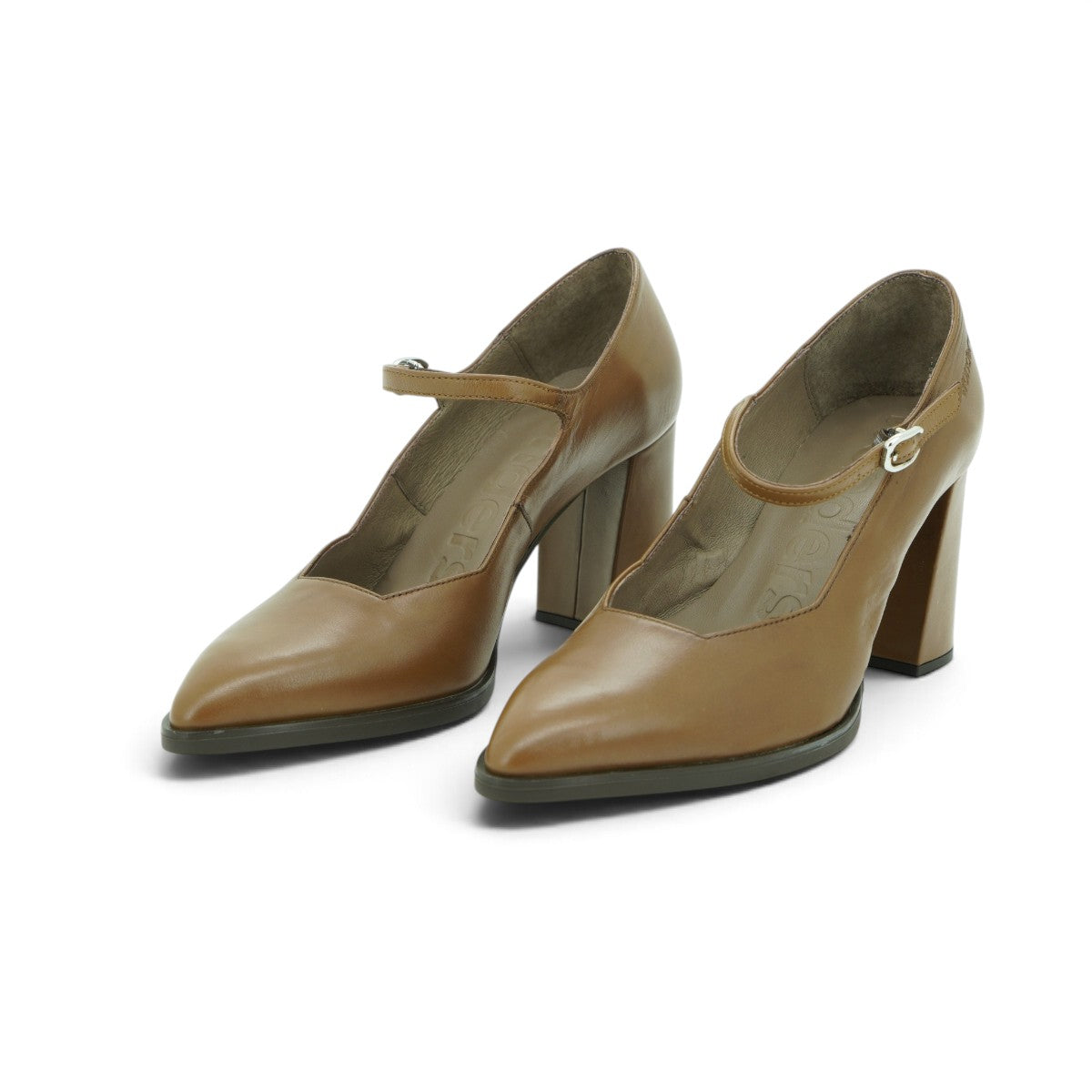 Wonders Mary Jane Block Heel Pump in Camel Leather