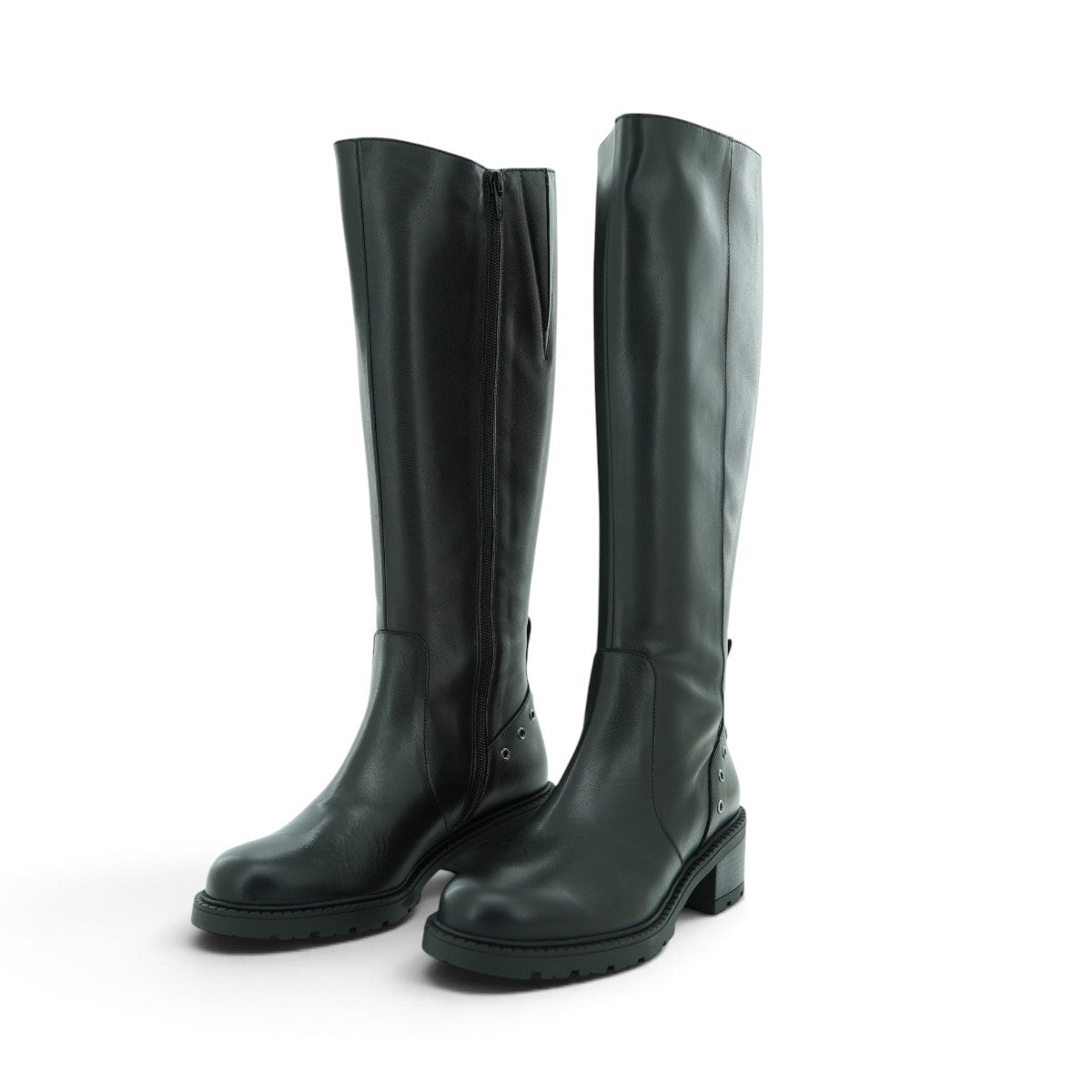 Wonders Knee-high Flat Boot in Black Leather