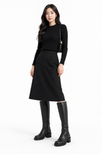 Wonders Knee-high Flat Boot in Black Leather