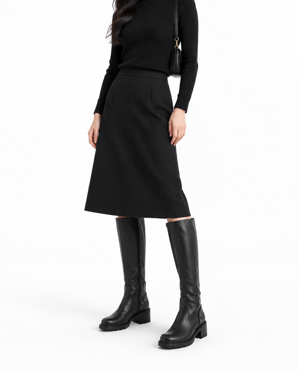 Wonders Knee-high Flat Boot in Black Leather