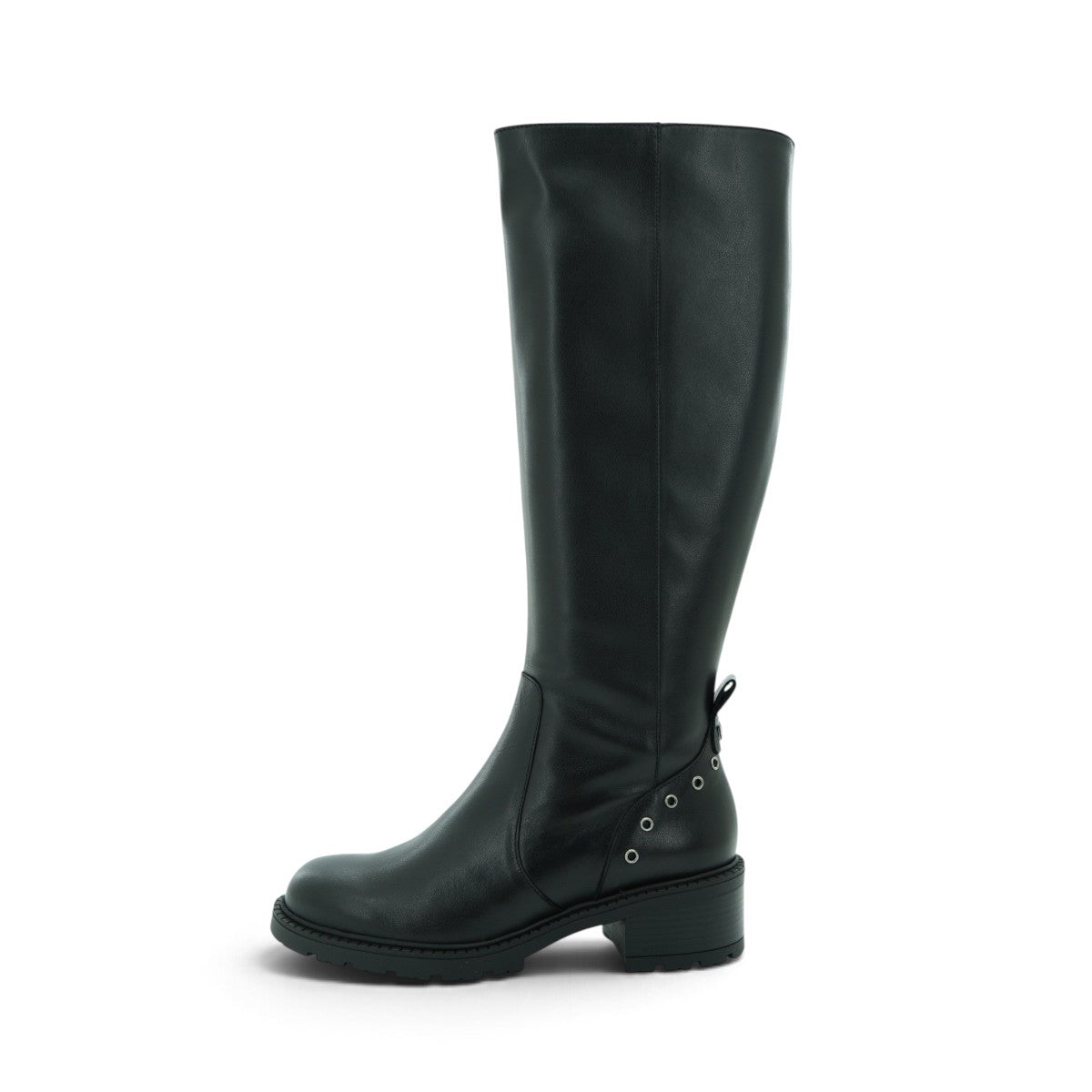 Wonders Knee-high Flat Boot in Black Leather
