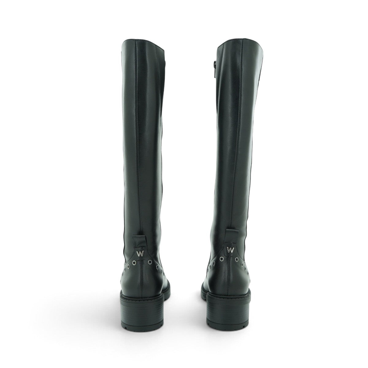Wonders Knee-high Flat Boot in Black Leather