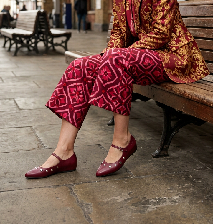 Wonders Studded Mary Jane in Deep Burgundy