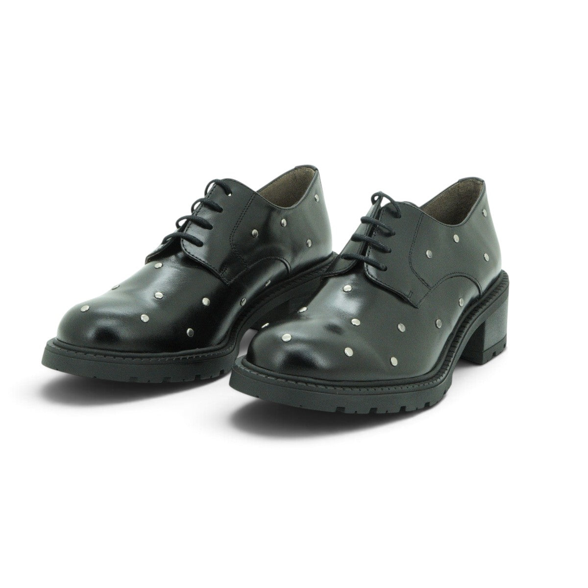 Wonders Studded Lace-up Derby in Black Leather