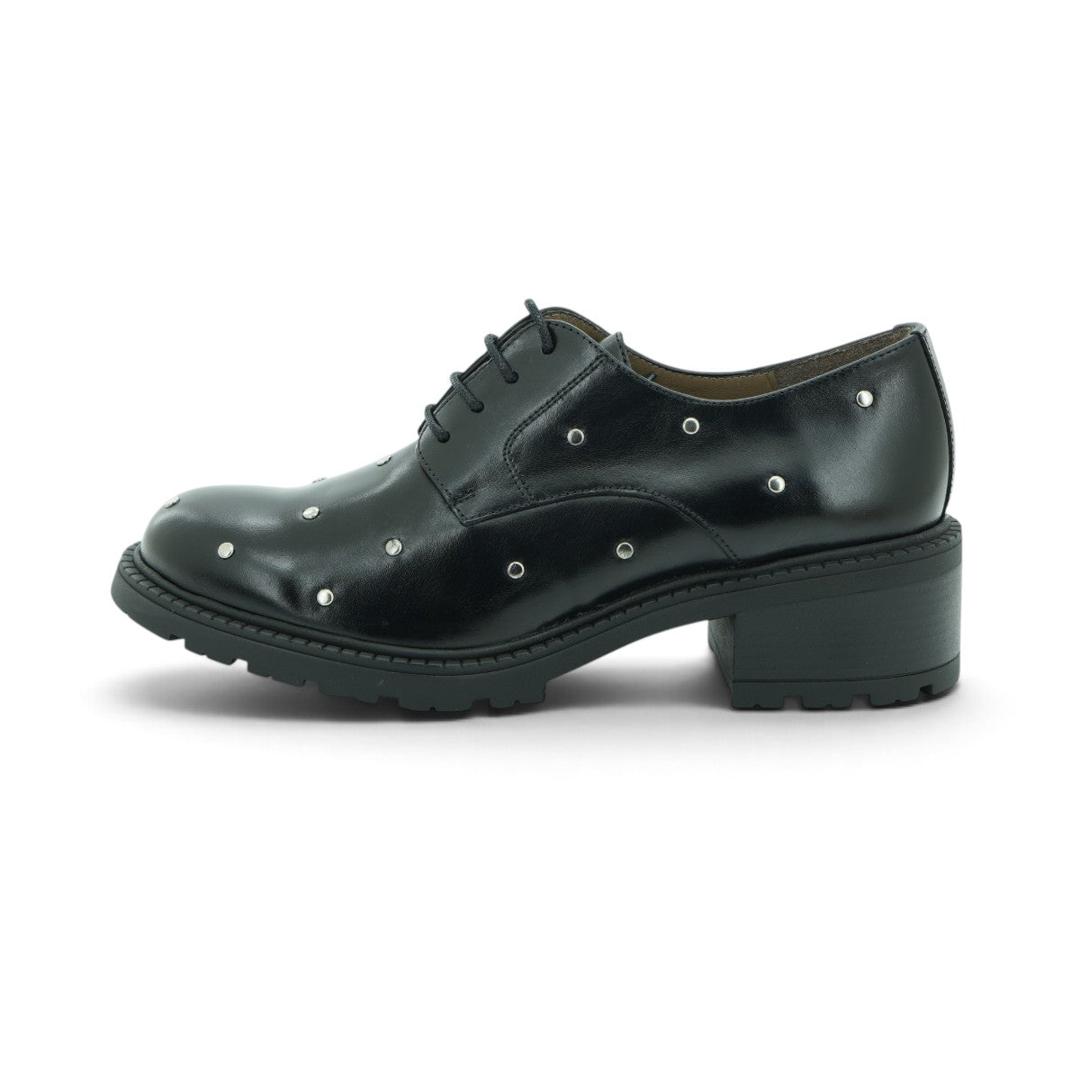 Wonders Studded Lace-up Derby in Black Leather