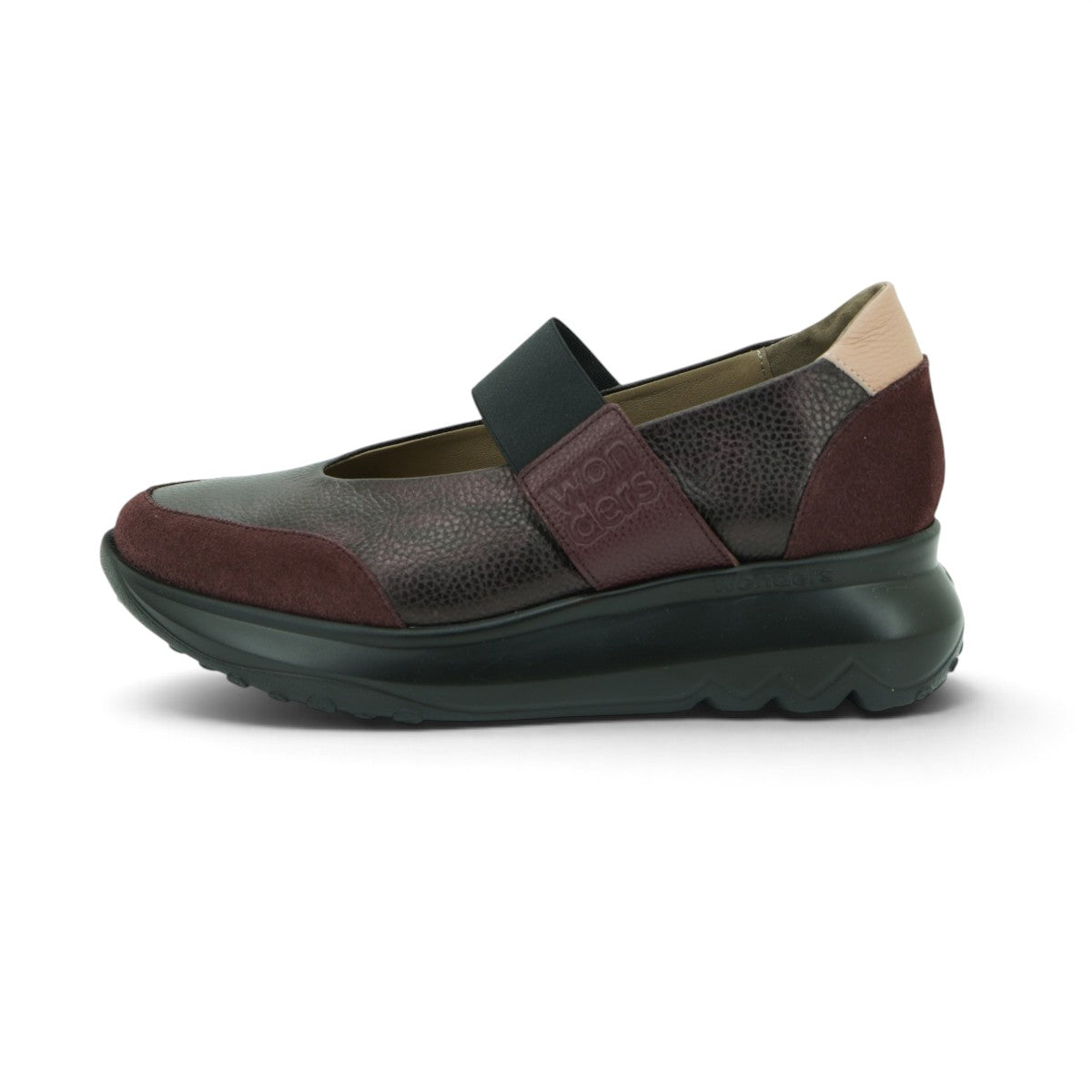 Wonders Elastic Strap Sneaker in Burgundy and Grey