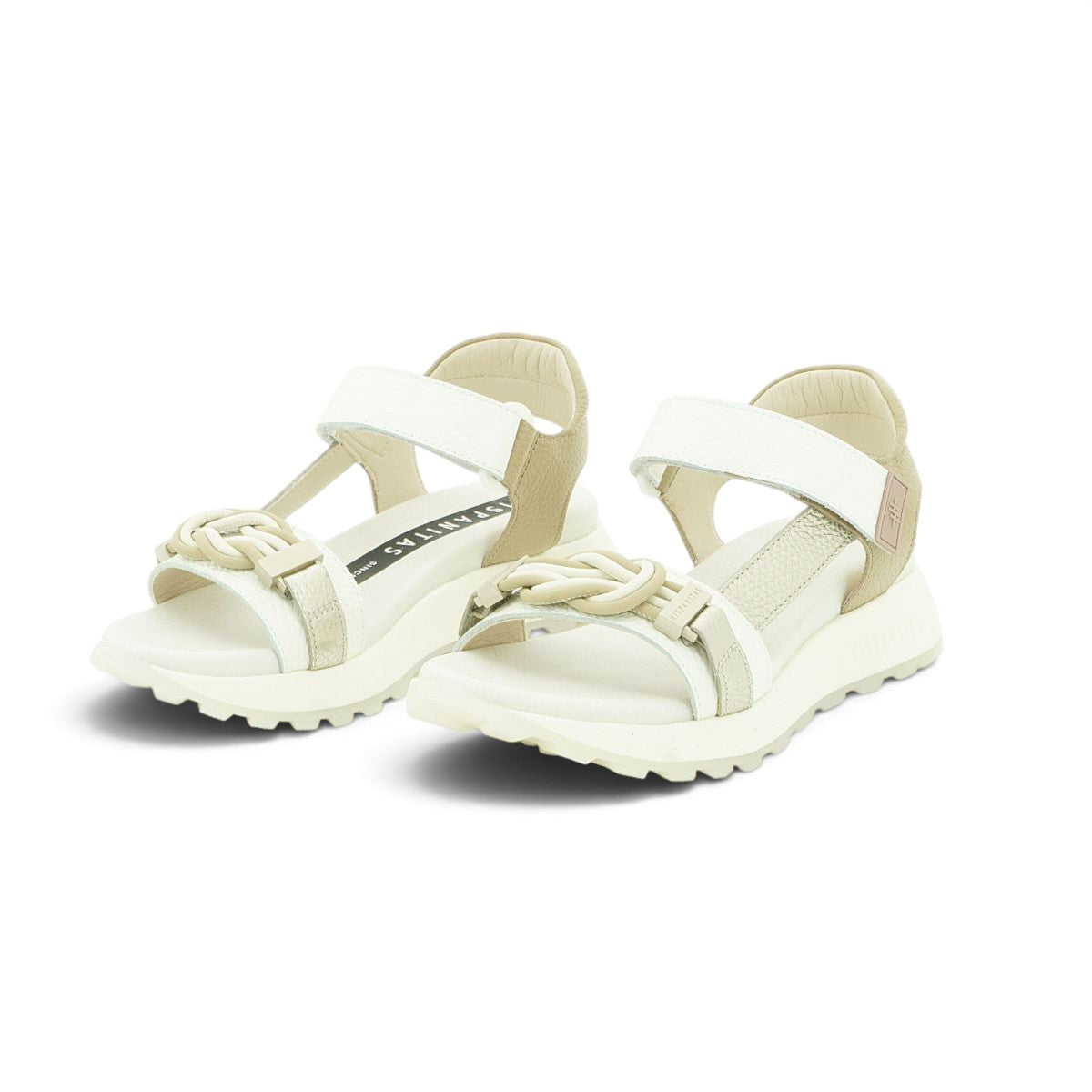 Hispanitas White & Champagne Leather Braided Knot Sport Sandal | CHV264679