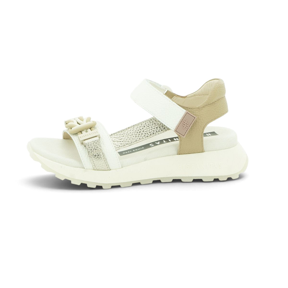 Hispanitas White & Champagne Leather Braided Knot Sport Sandal | CHV264679