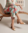 Hispanitas Nude Leather Cut-Out T-Bar Ankle Strap Block Heel Court Shoe | BHV264687