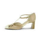 Hispanitas Nude Leather Cut-Out T-Bar Ankle Strap Block Heel Court Shoe | BHV264687