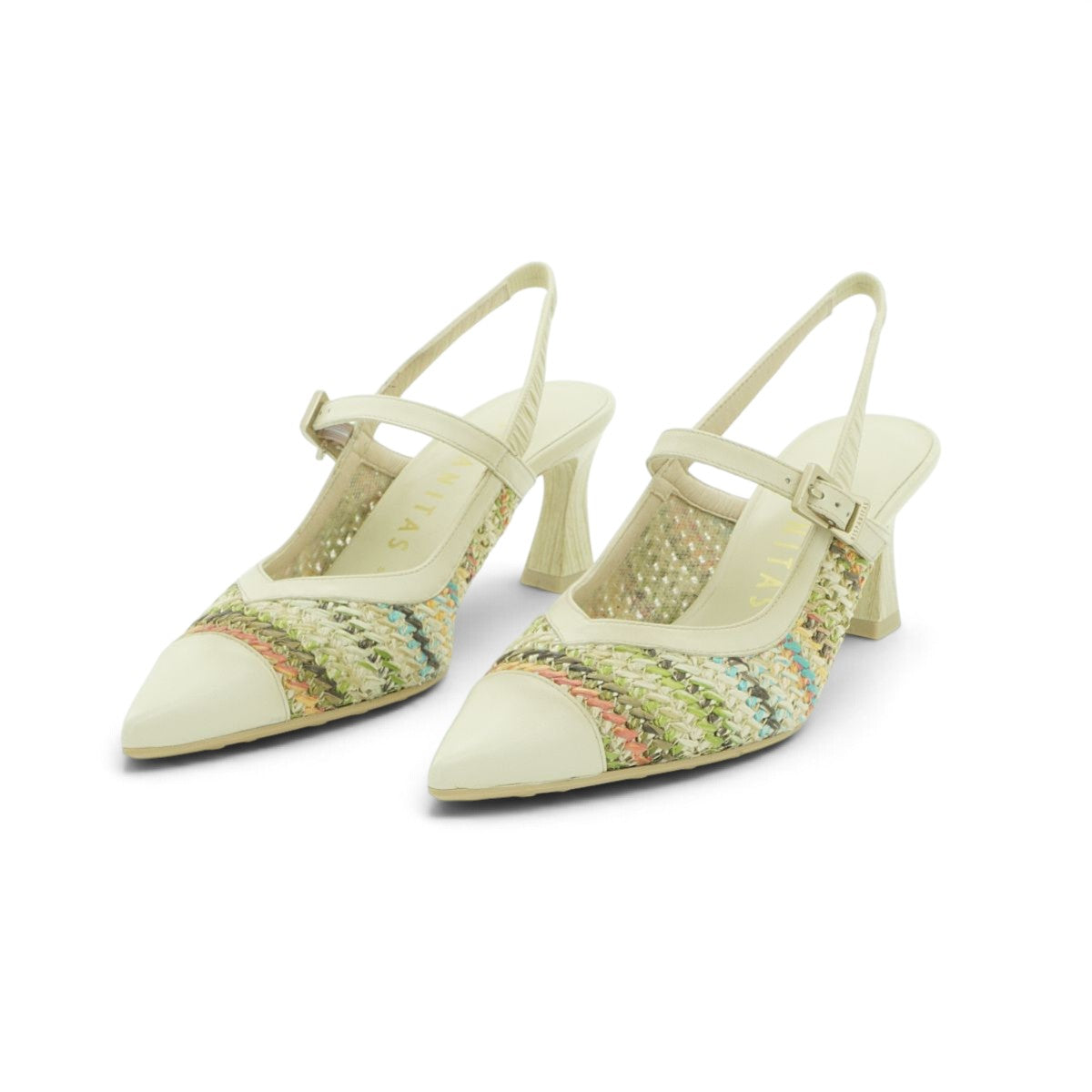 Hispanitas Cream & Multicolour Woven Raffia Slingback Block Heel | RHV264671