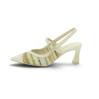 Hispanitas Cream & Multicolour Woven Raffia Slingback Block Heel | RHV264671