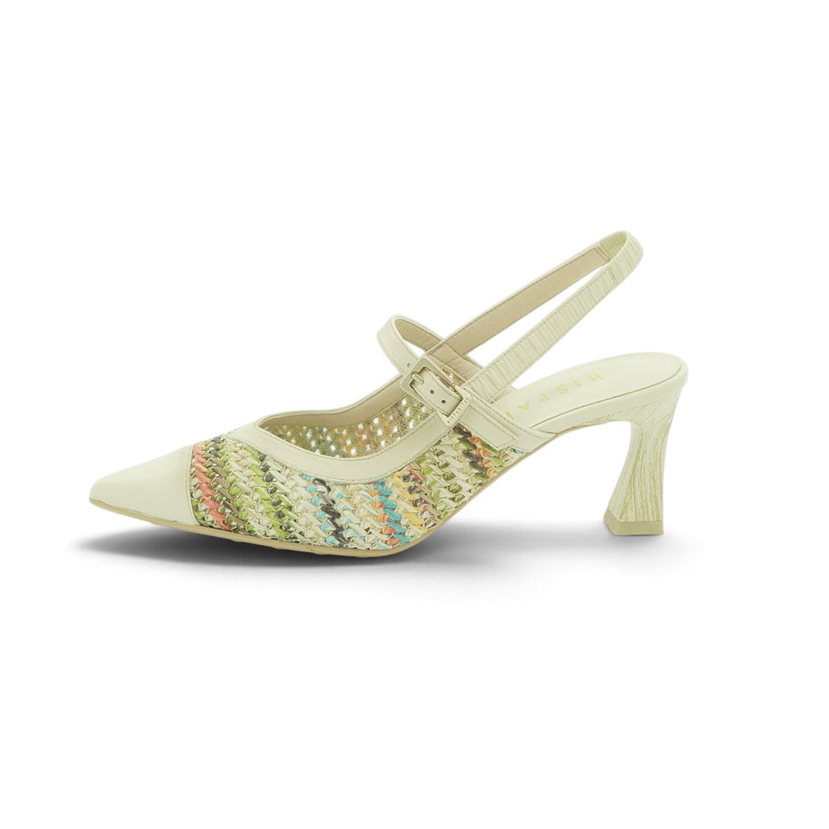 Hispanitas Cream & Multicolour Woven Raffia Slingback Block Heel | RHV264671