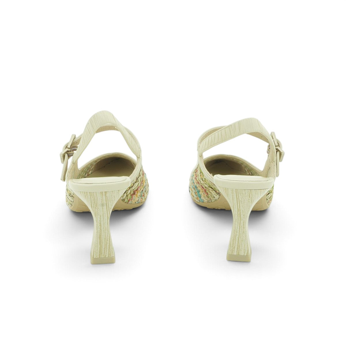 Hispanitas Cream & Multicolour Woven Raffia Slingback Block Heel | RHV264671