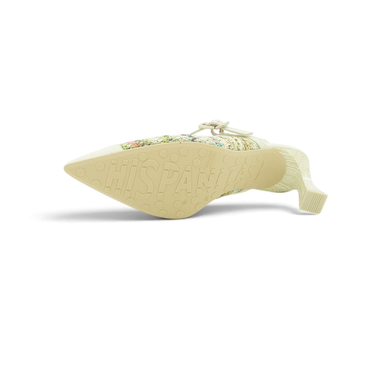 Hispanitas Cream & Multicolour Woven Raffia Slingback Block Heel | RHV264671
