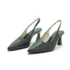 Hispanitas Black Leather Pointed-Toe Slingback Mid Heel | HV264877