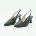 Hispanitas Black Leather Pointed-Toe Slingback Mid Heel | HV264877