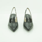 Hispanitas Black Leather Pointed-Toe Slingback Mid Heel | HV264877