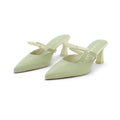 Hispanitas Sage Green Leather Cross-Strap Pointed-Toe Kitten Heel Mule | BHV264688
