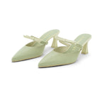 Hispanitas Sage Green Leather Cross-Strap Pointed-Toe Kitten Heel Mule | BHV264688