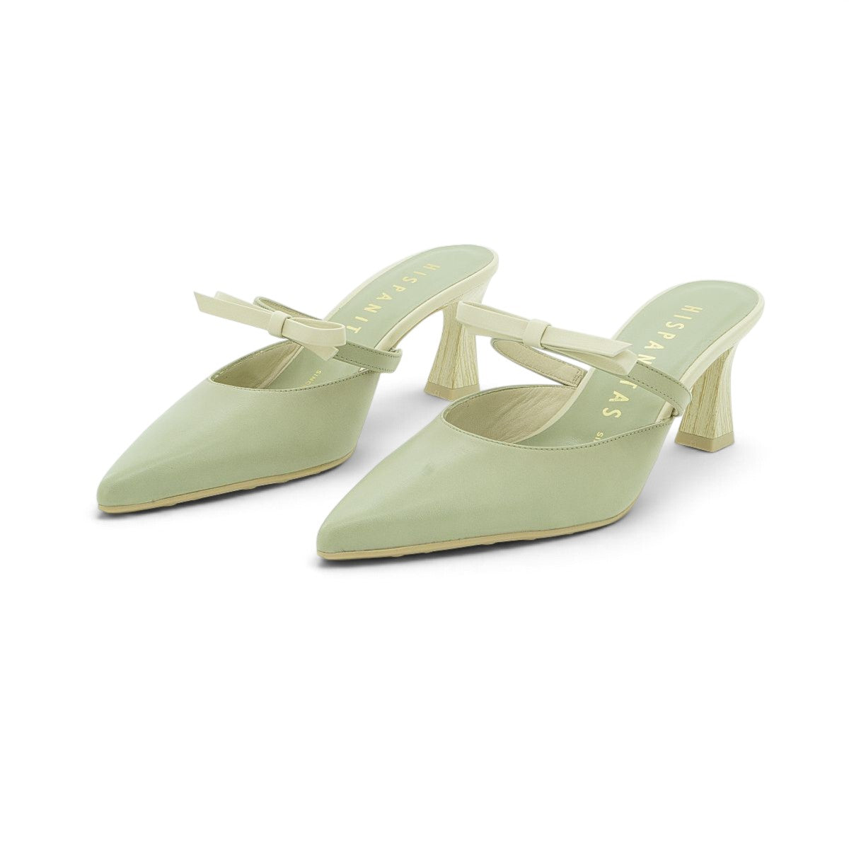 Hispanitas Sage Green Leather Cross-Strap Pointed-Toe Kitten Heel Mule | BHV264688