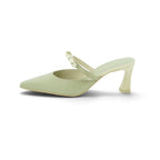 Hispanitas Sage Green Leather Cross-Strap Pointed-Toe Kitten Heel Mule | BHV264688
