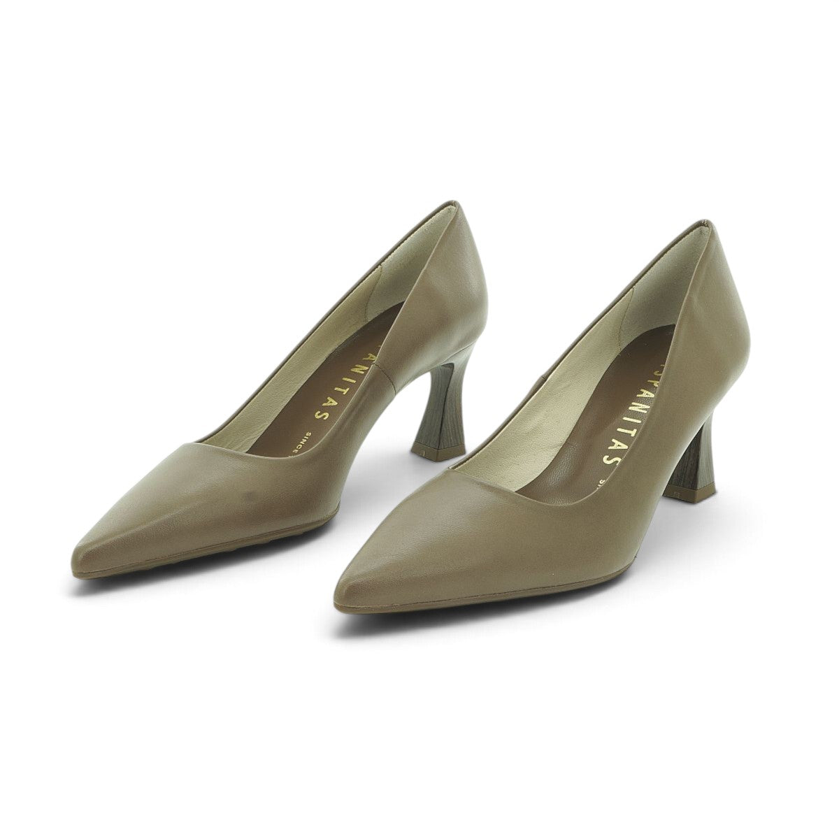 Hispanitas Taupe Leather Pointed-Toe Court Pump Mid Heel | HV264677