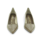 Hispanitas Taupe Leather Pointed-Toe Court Pump Mid Heel | HV264677