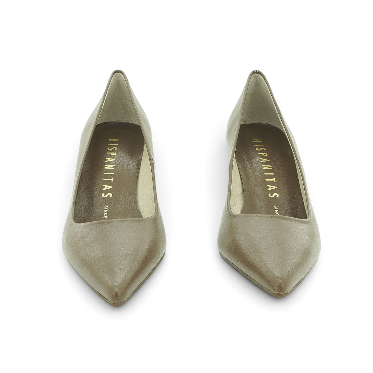 Hispanitas Taupe Leather Pointed-Toe Court Pump Mid Heel | HV264677