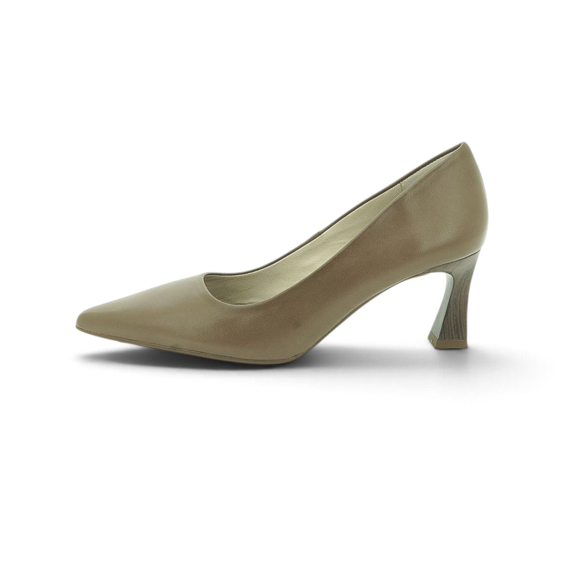 Hispanitas Taupe Leather Pointed-Toe Court Pump Mid Heel | HV264677
