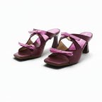 Hispanitas Berry Leather Mule with Pink Leather Bow Detail | BHV264701
