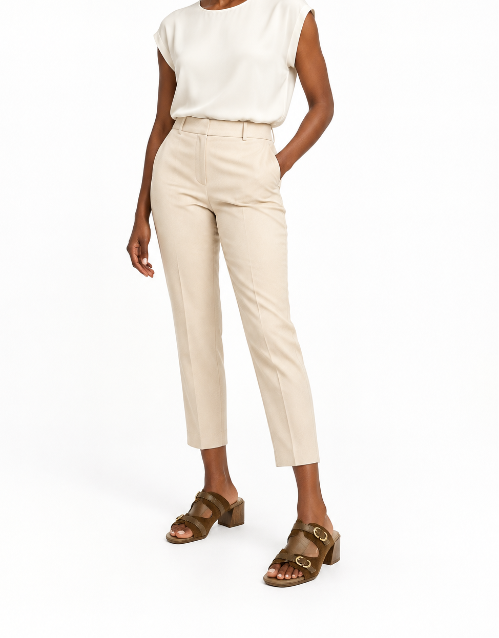 Hispanitas Khaki Suede & Leather Double-Strap Mule with Wood-Effect Block Heel | HV264833