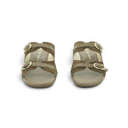 Hispanitas Khaki Suede & Leather Double-Strap Mule with Wood-Effect Block Heel | HV264833