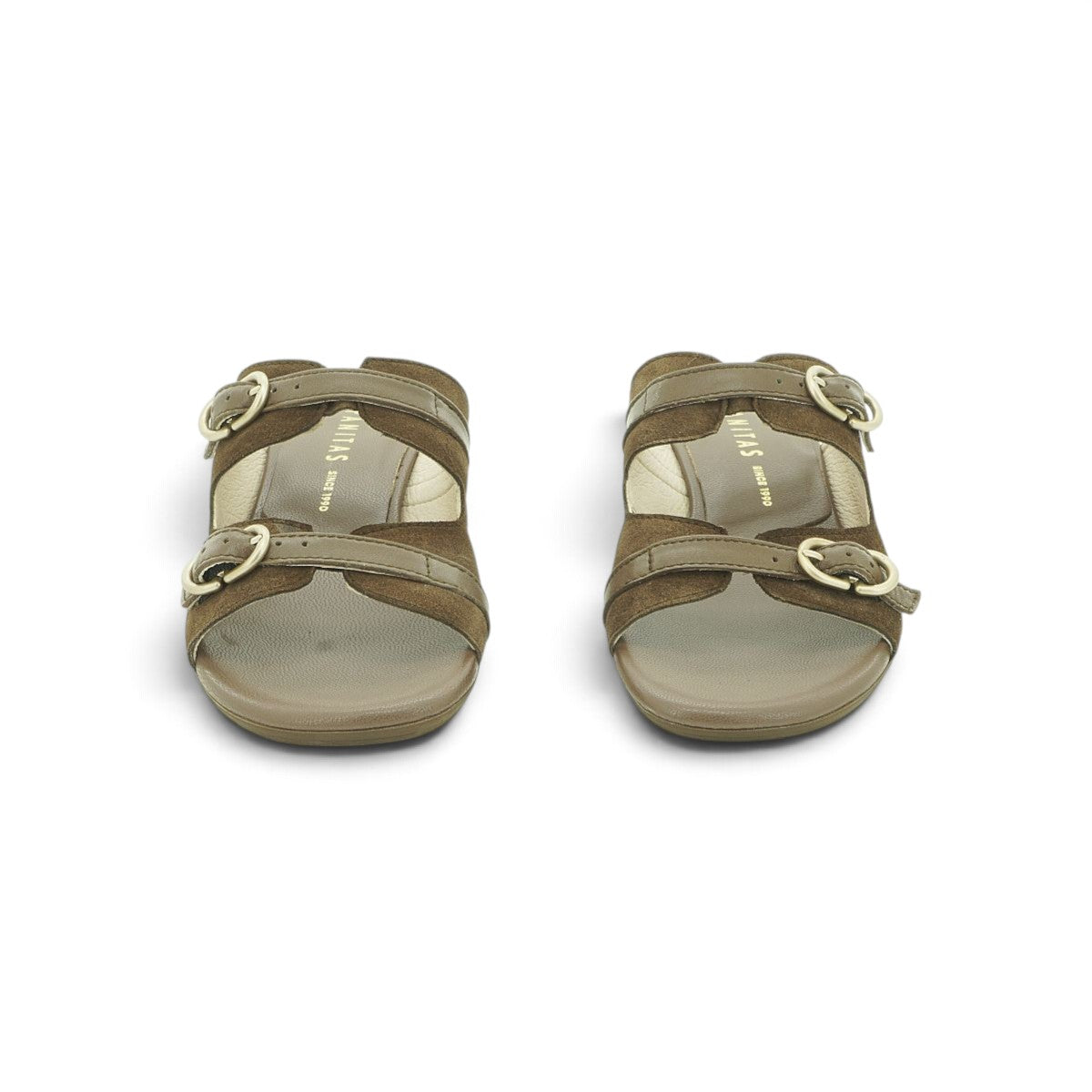 Hispanitas Khaki Suede & Leather Double-Strap Mule with Wood-Effect Block Heel | HV264833