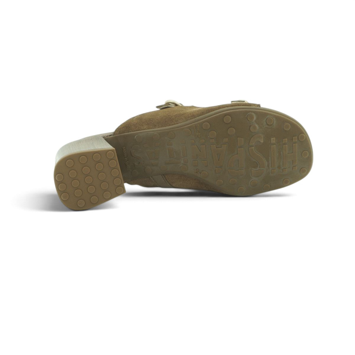 Hispanitas Khaki Suede & Leather Double-Strap Mule with Wood-Effect Block Heel | HV264833