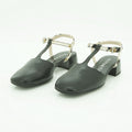 Hispanitas Black Leather T-Bar Slingback with Cow Print Strap | BHV264769