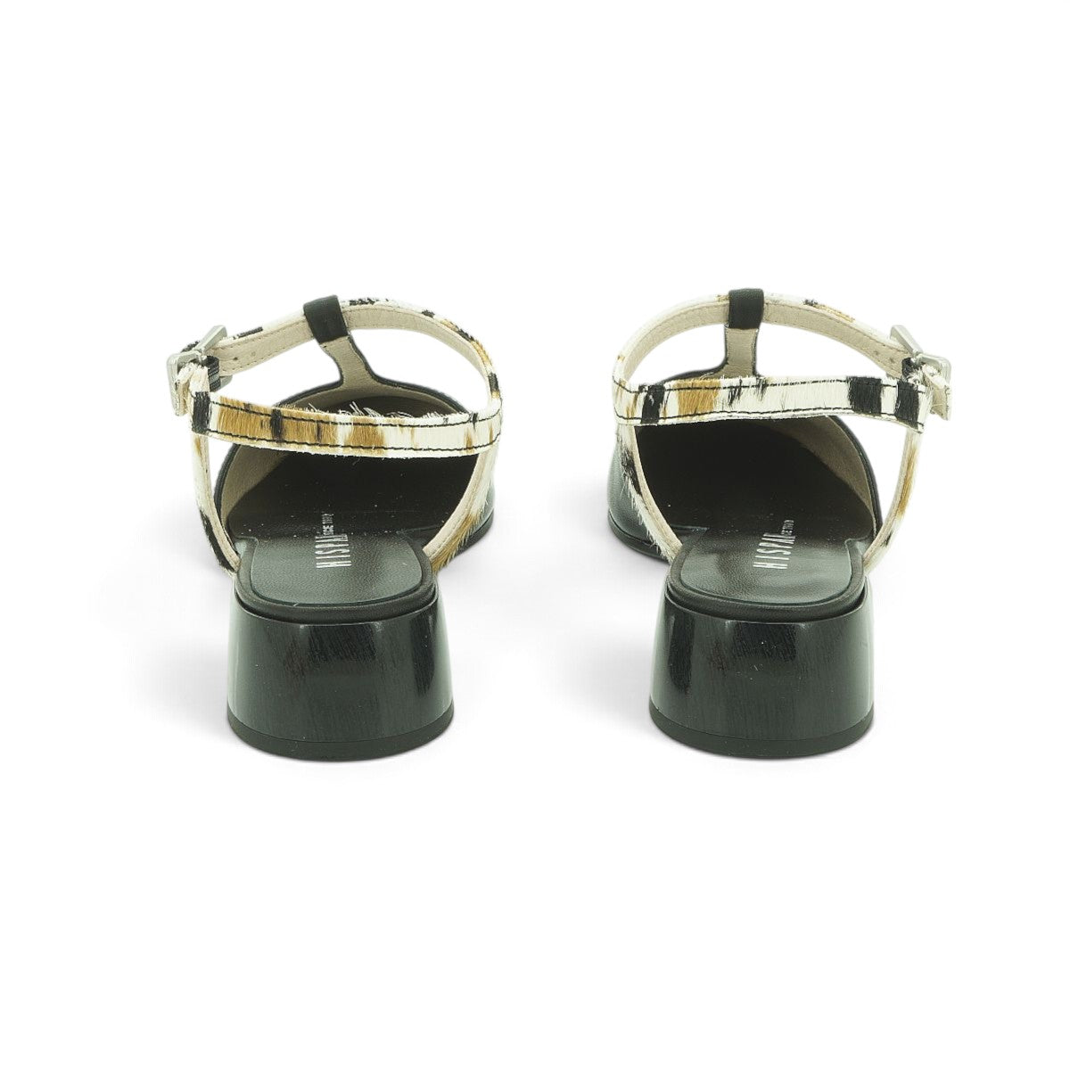Hispanitas Black Leather T-Bar Slingback with Cow Print Strap | BHV264769