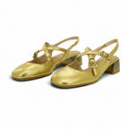 Hispanitas Gold Metallic Leather Double-Strap Slingback | HV264835