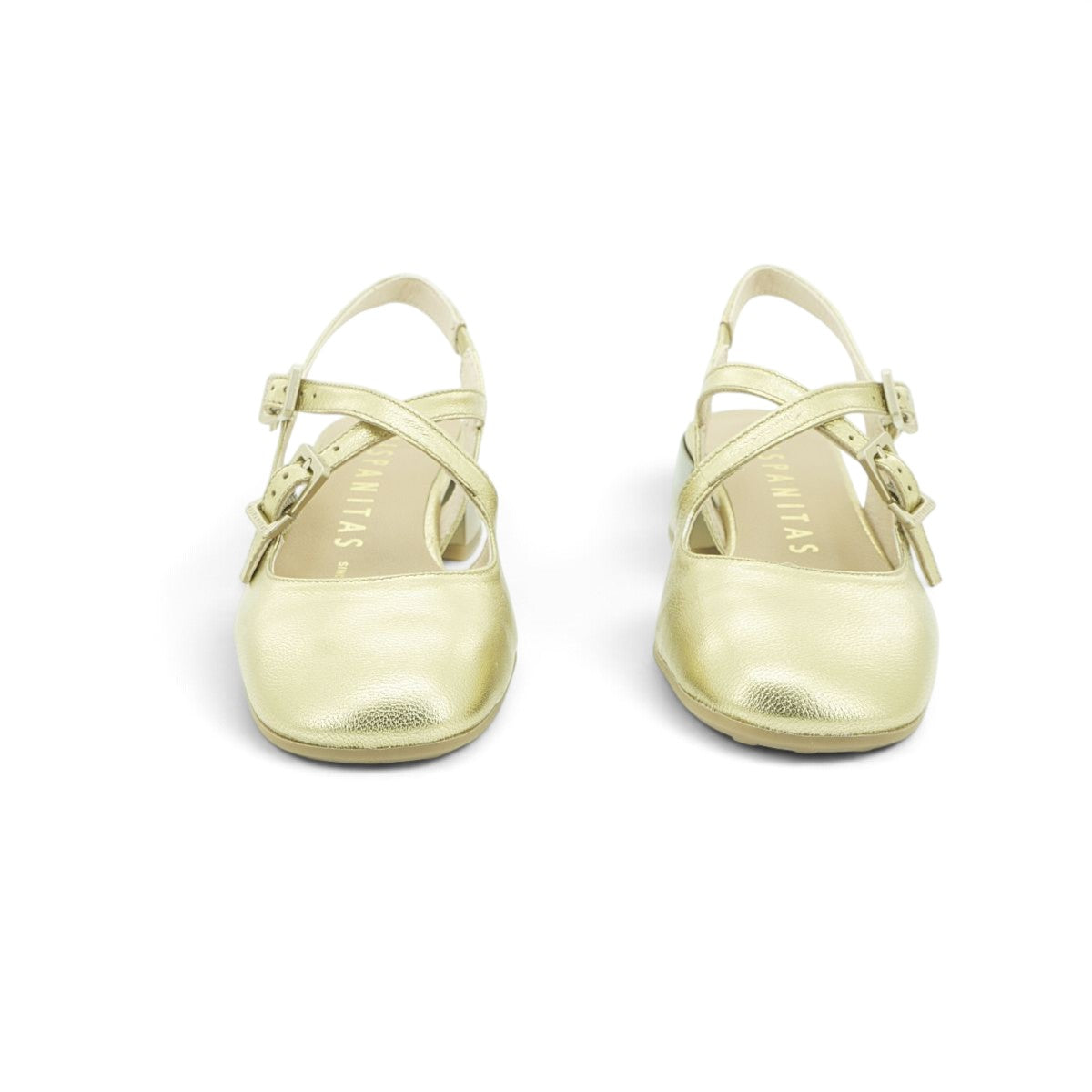 Hispanitas Gold Metallic Leather Double-Strap Slingback | HV264835
