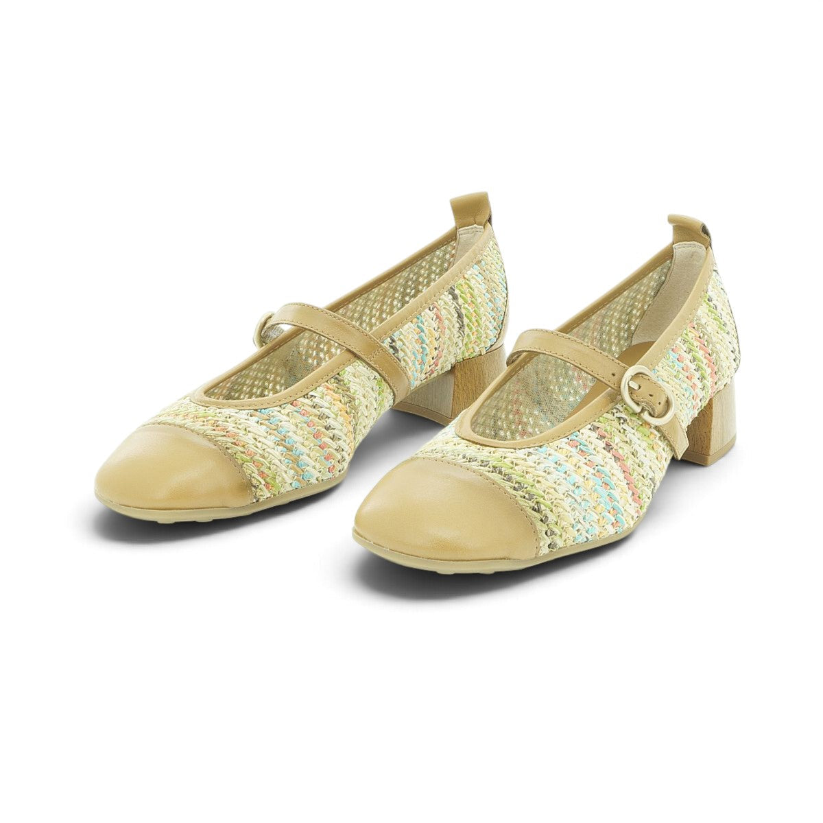Hispanitas Camel Raffia & Leather Mary Jane with Block Heel | RHV264686