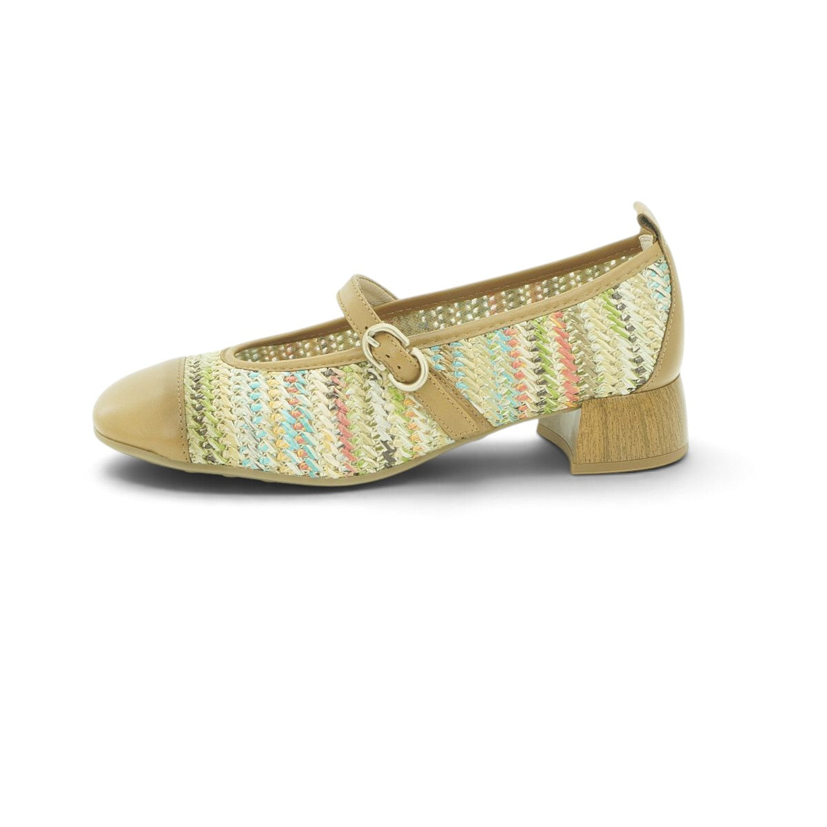 Hispanitas Camel Raffia & Leather Mary Jane with Block Heel | RHV264686