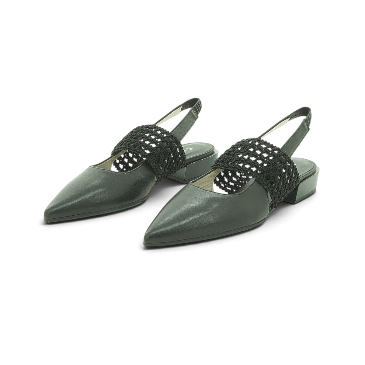 Hispanitas Black Leather Pointed-Toe Slingback with Macramé Band | HV264778
